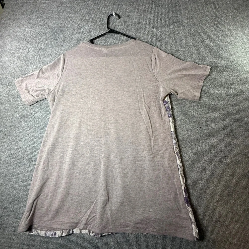 LOGO Lounge Lori Goldstein Floral Lace Front Short Sleeve Top Mauve Purple M